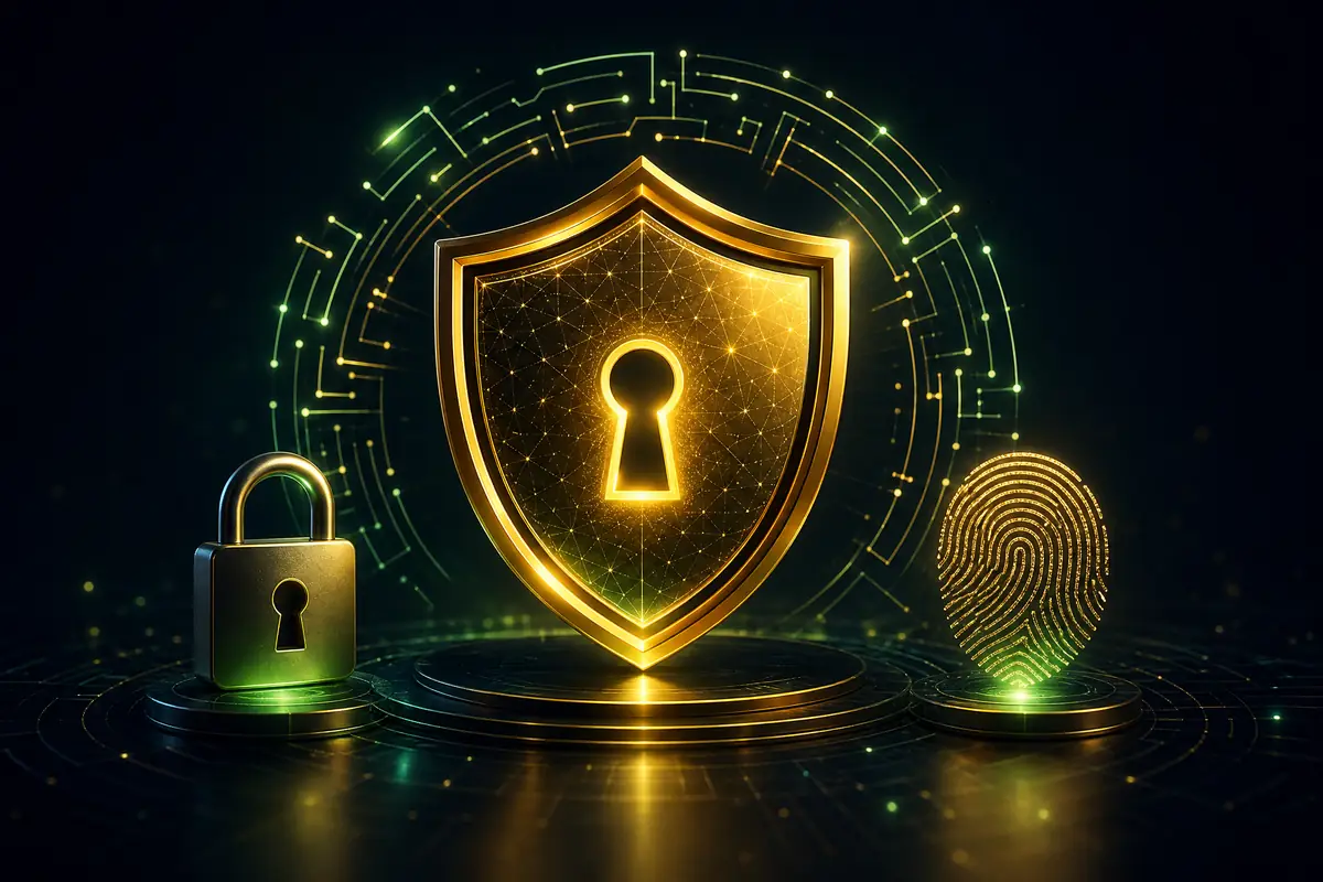 Perisai emas simbol perlindungan akun dan privasi data di Grandbet88
