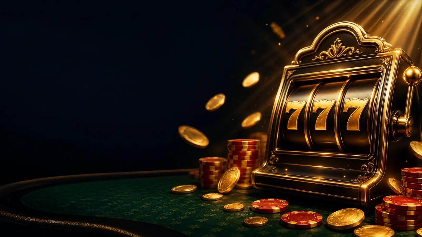 Ilustrasi lobi kasino online Grandbet88 dengan mesin slot emas dan koin jackpot